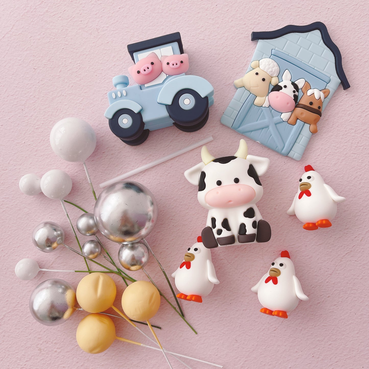 Cute Farm Animal Cake Topper Decorations - 18 Pieces