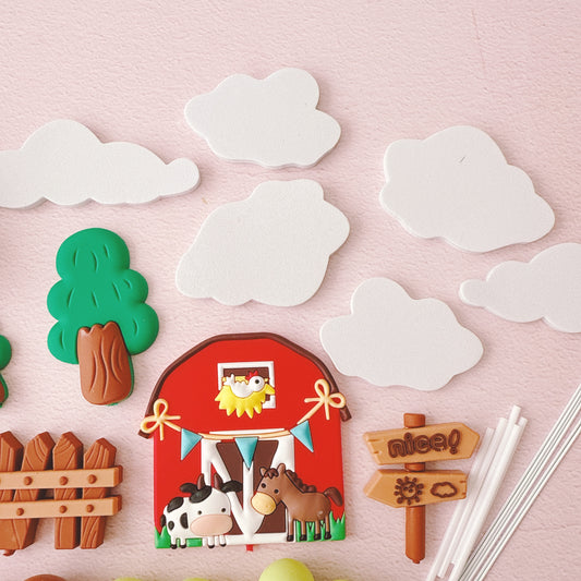 Cute Farm Animal Cake Topper Decorations - 34 Pieces