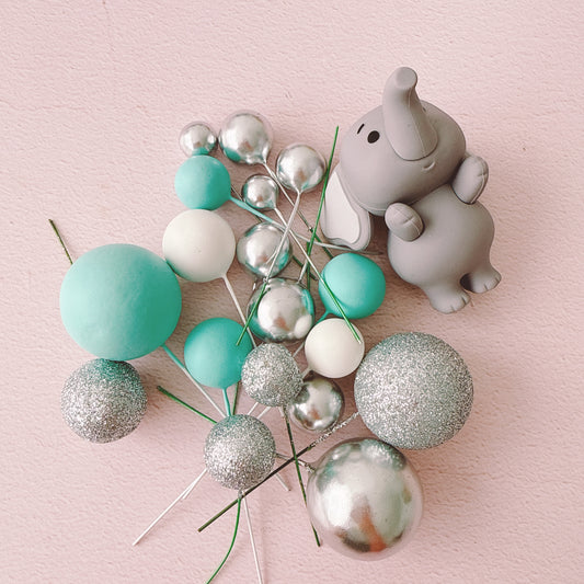 Cute Elephant Cake Topper Decorations Set - 20 Pieces