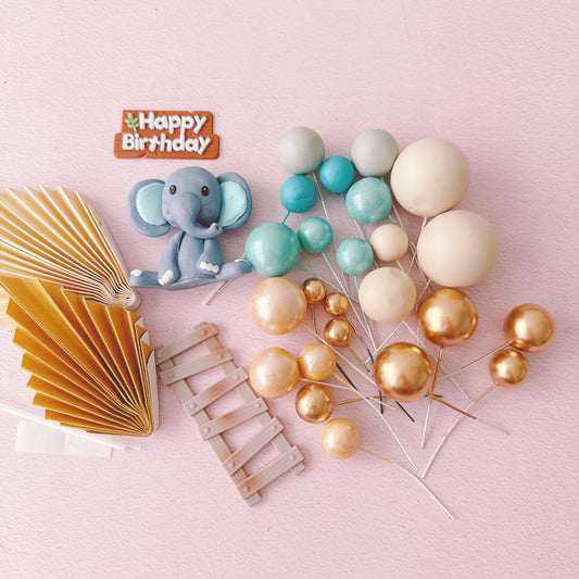 Elephant Cake Topper Decorations Set - 29 Pieces