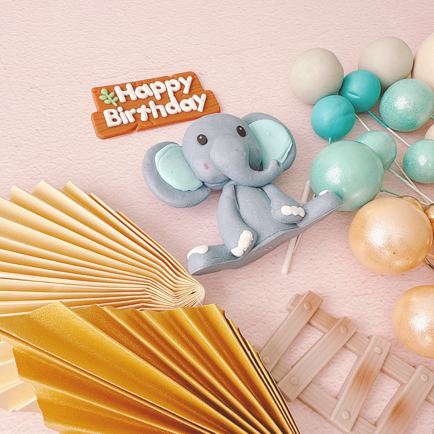 Elephant Cake Topper Decorations Set - 29 Pieces