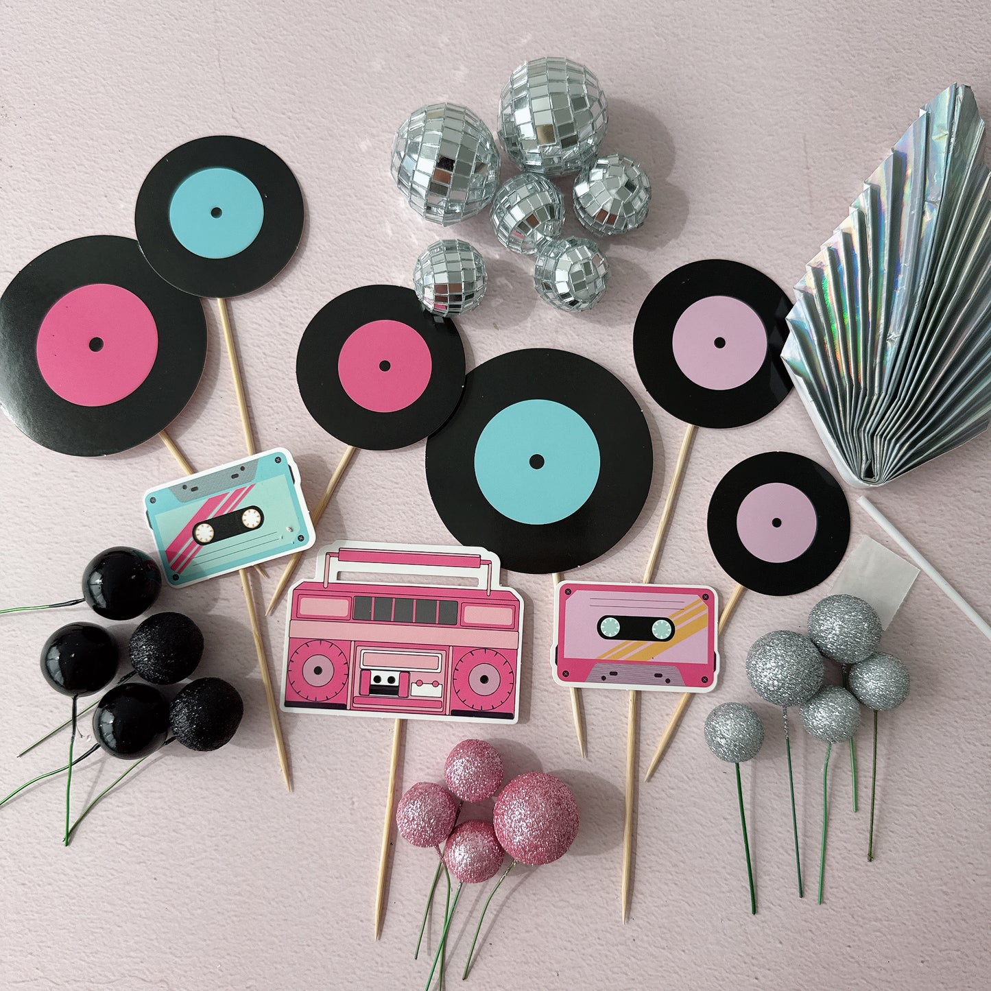 80’s Disco Party Cake Topper Decorations Set - 30 Pieces