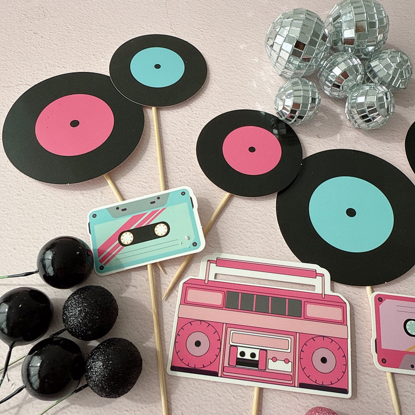 80’s Disco Party Cake Topper Decorations Set - 30 Pieces