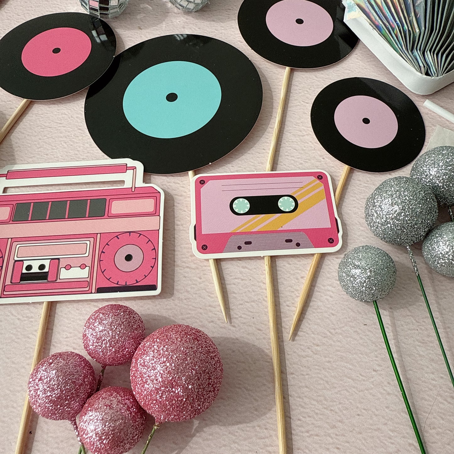 80’s Disco Party Cake Topper Decorations Set - 30 Pieces