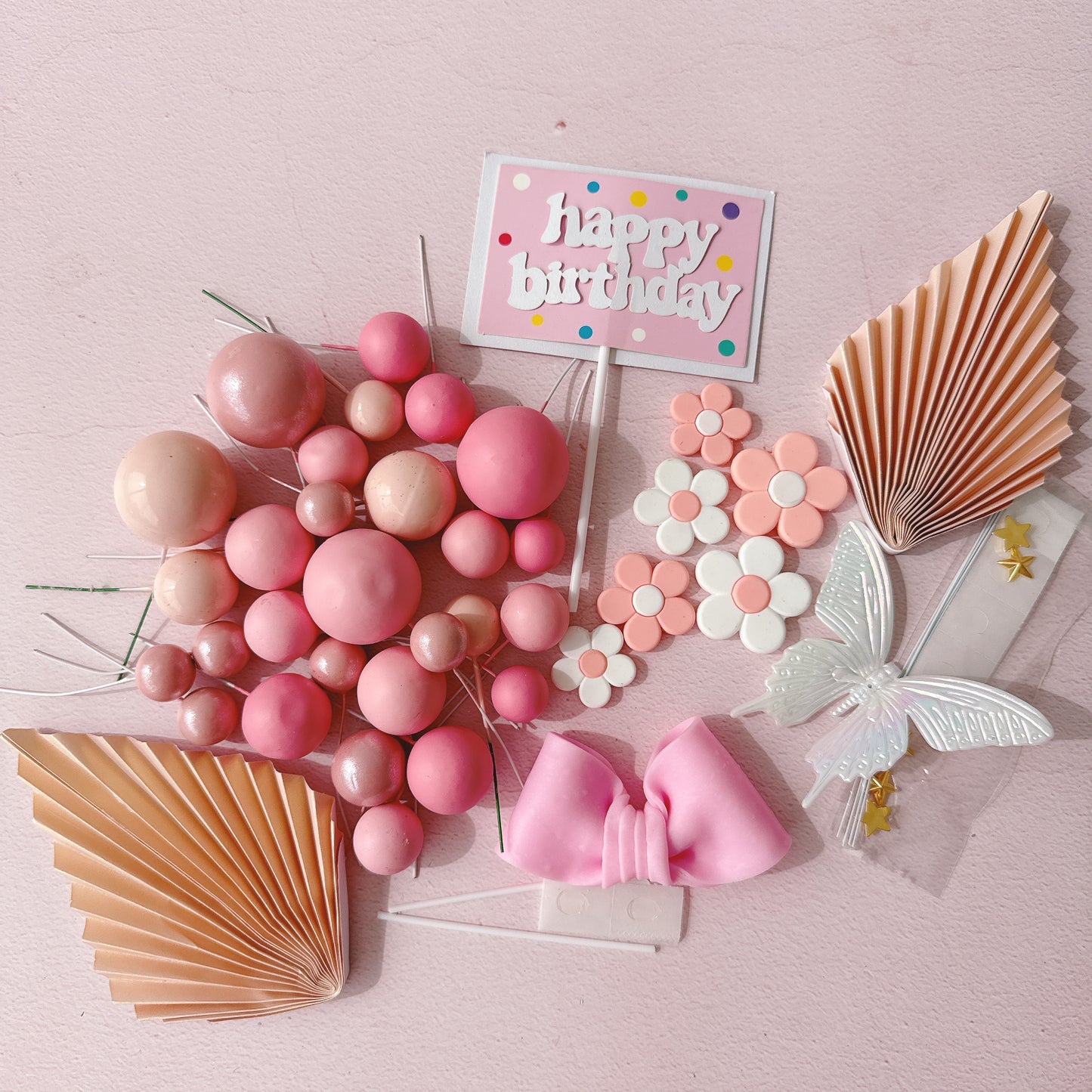 Pretty In Pink Cake Topper Decorations Set - 40 Pieces