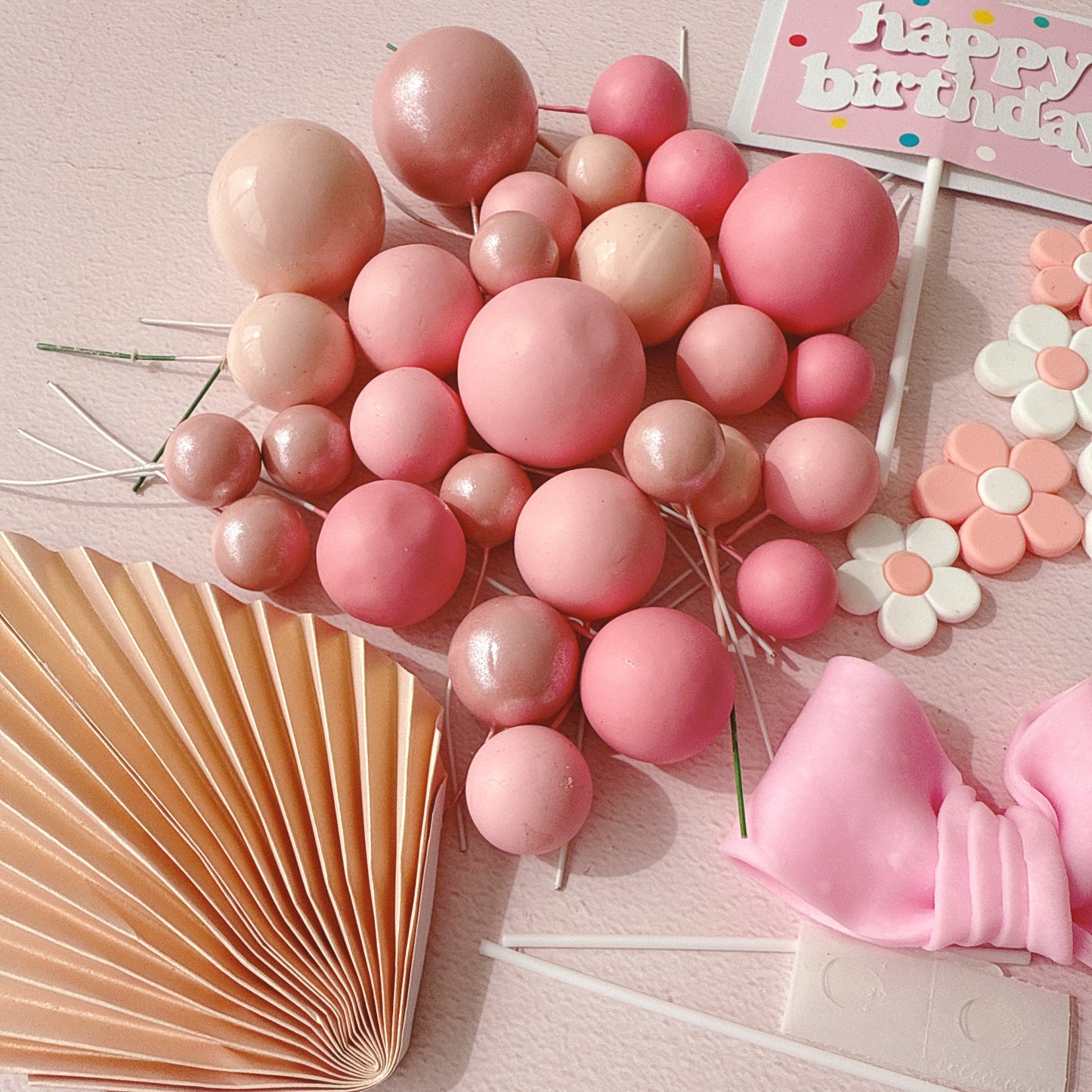 Pretty In Pink Cake Topper Decorations Set - 40 Pieces