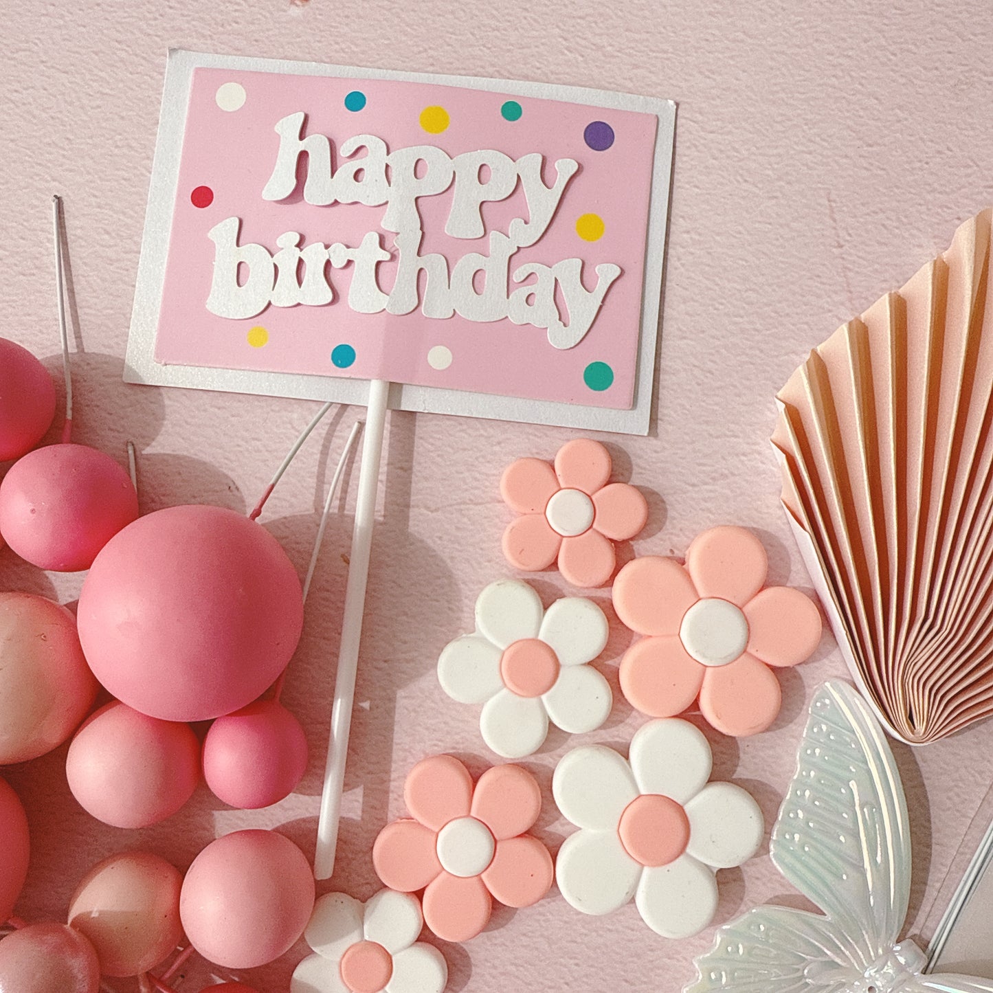 Pretty In Pink Cake Topper Decorations Set - 40 Pieces