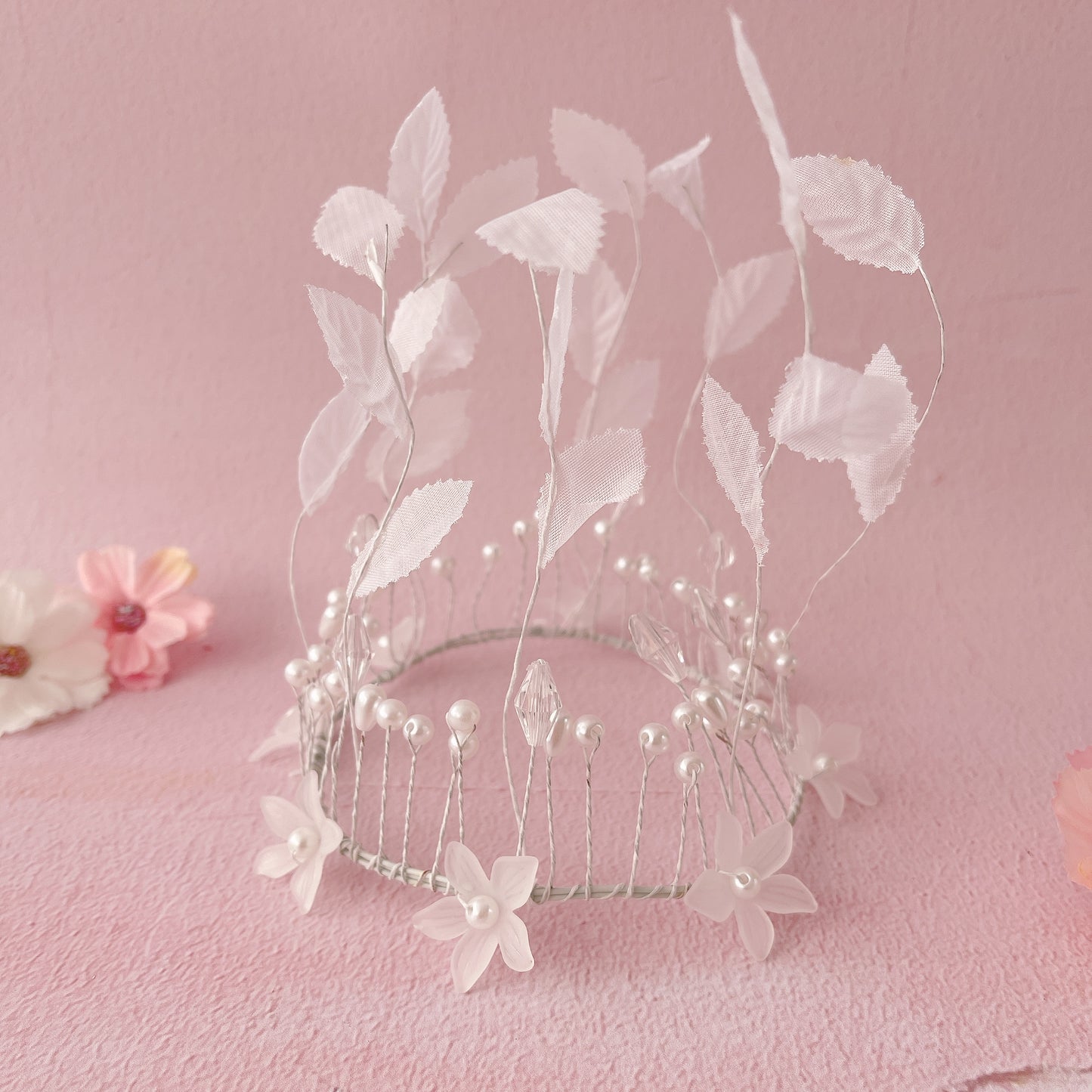 White Butterflies and Pearl Crown Cake Topper