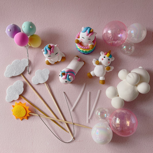 Unicorn Balloon Cake Topper Decorations Set - 17 Pieces