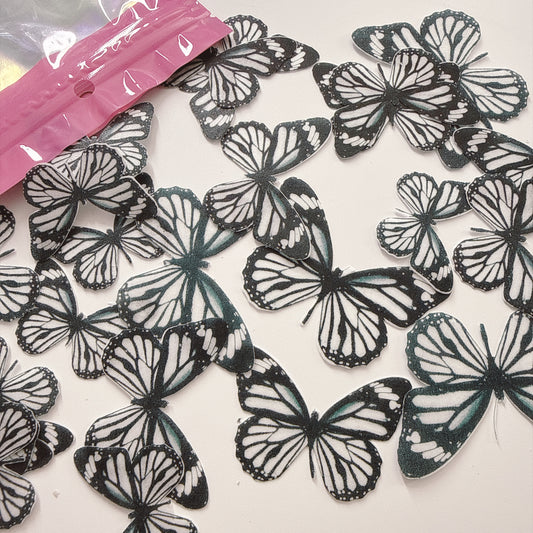 Edible Wafer Paper Butterflies Coco Black and White - Pack of 24