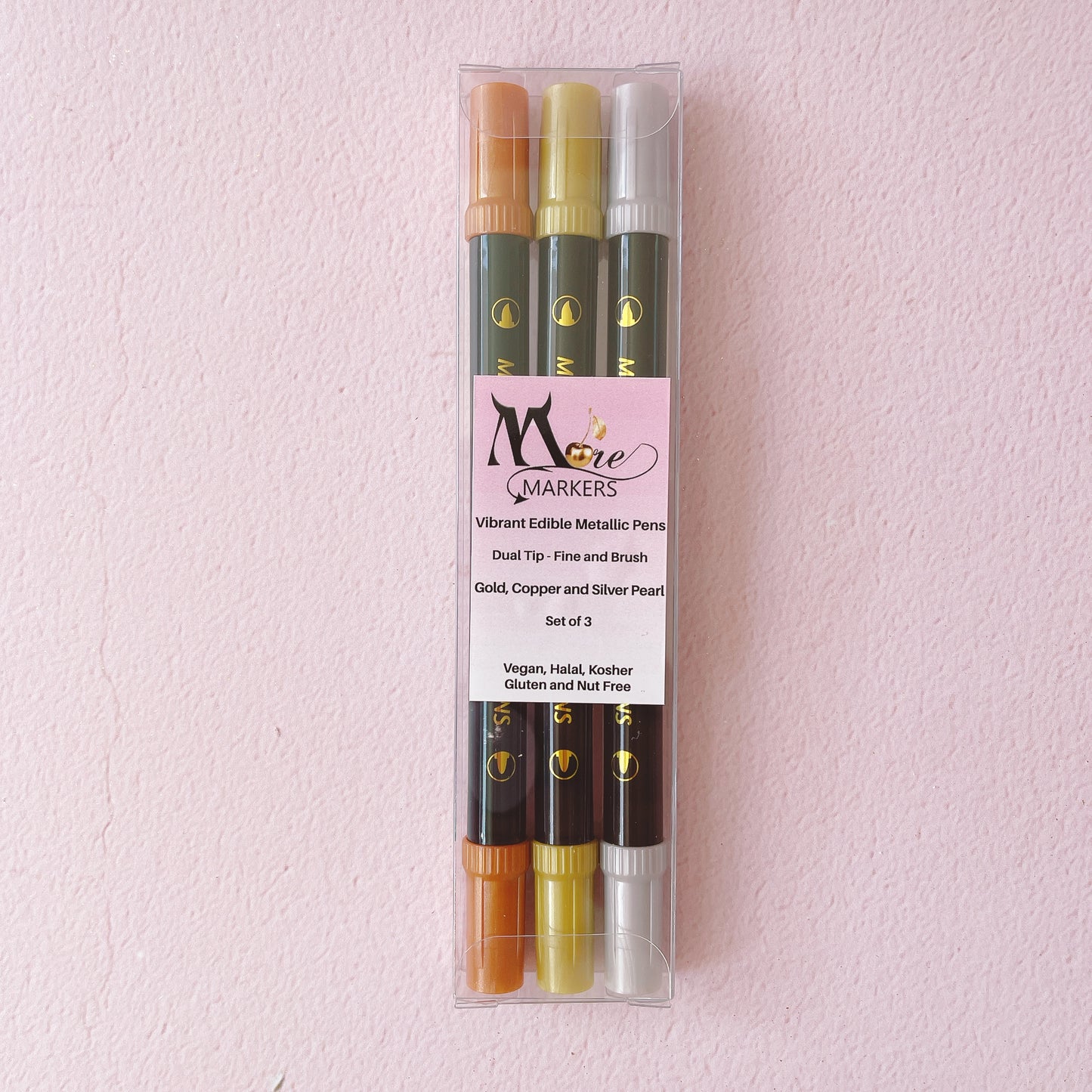 More Metallic Edible Markers Set of 3 - Gold, Copper and Silver Pearl