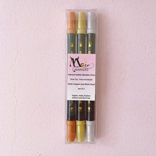 More Metallic Edible Markers Set of 3 in Gold, Copper and Silver Pearl