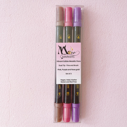 More Metallic Edible Markers Set of 3 - Pink, Purple and Rose Gold