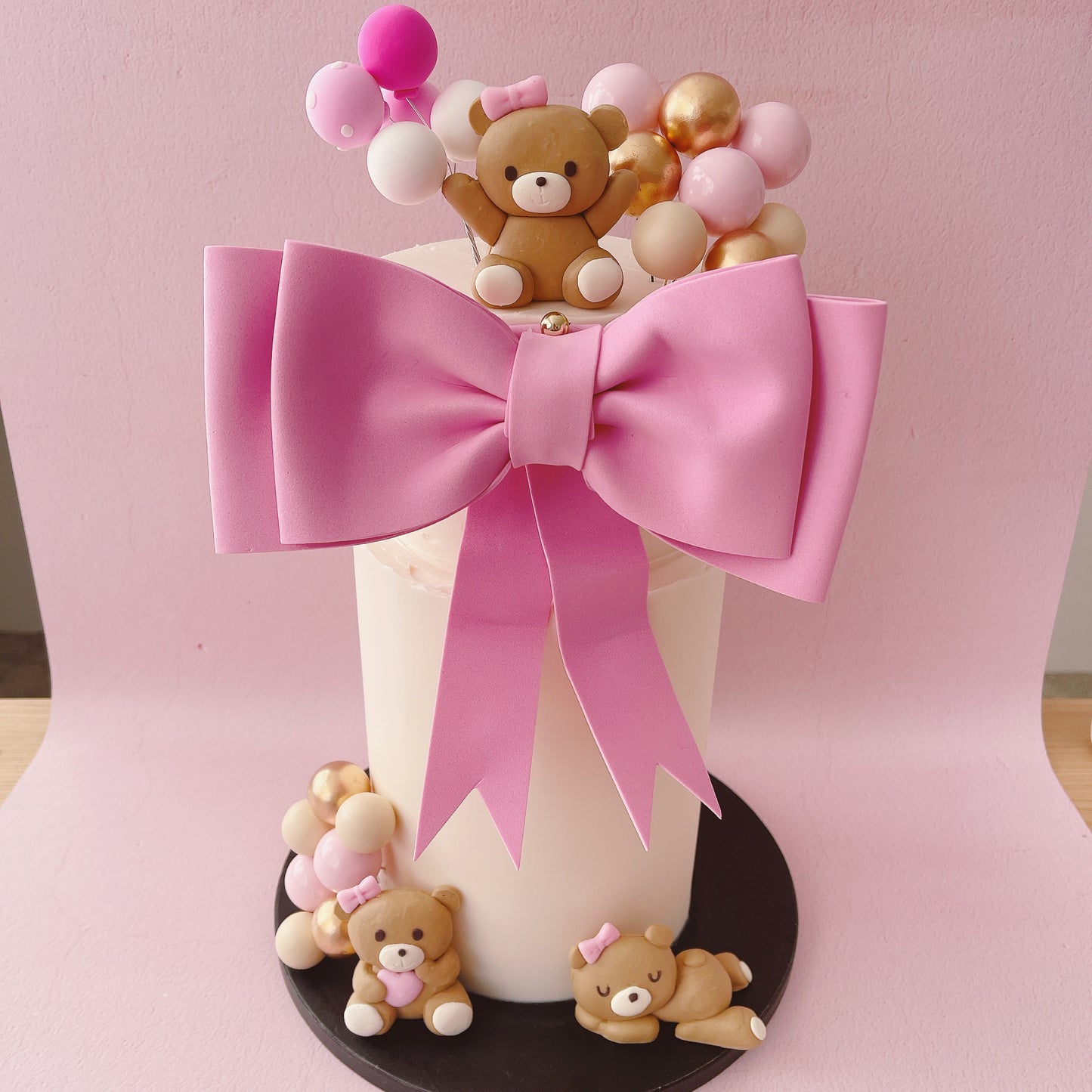 Baby Pink Teddy Bears Cake Topper Decorations Set - 20 Pieces