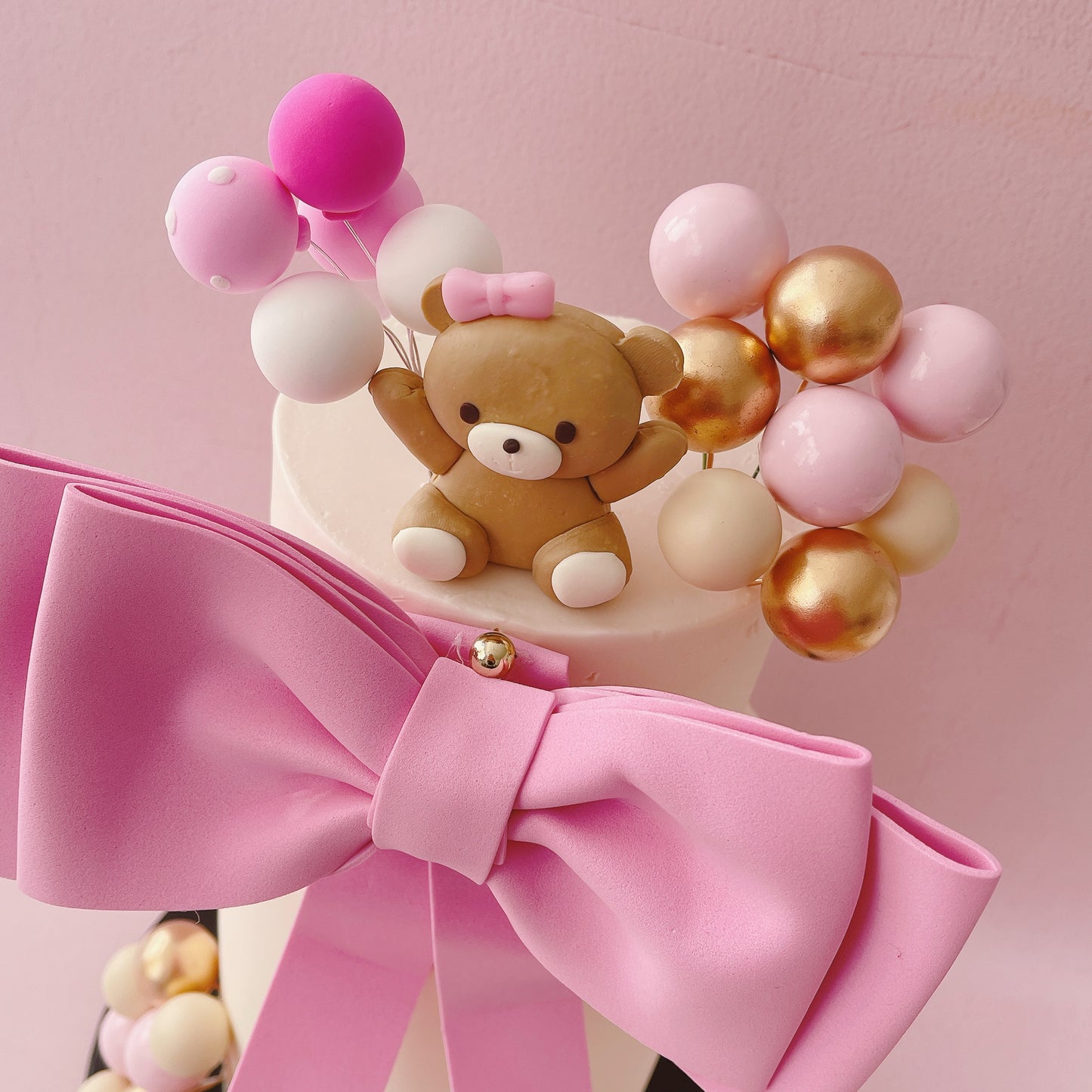 Baby Pink Teddy Bears Cake Topper Decorations Set - 20 Pieces