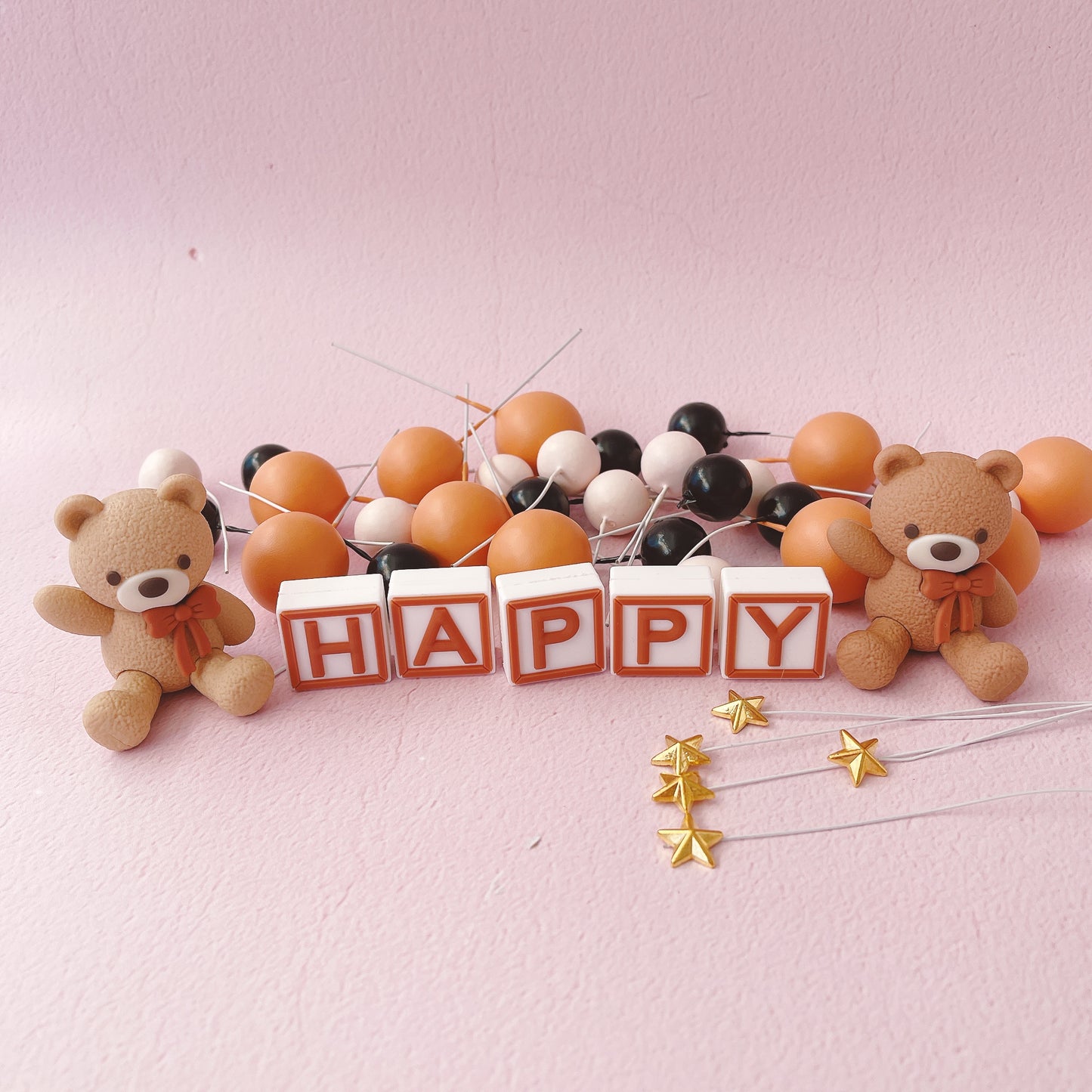 Neutral Teddy Bears Cake Topper Decorations Set - 42 Pieces