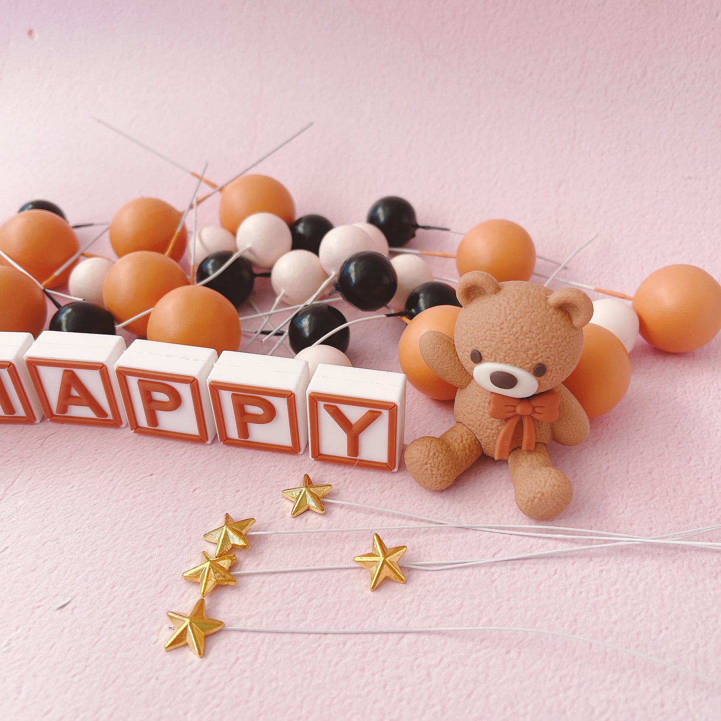 Neutral Teddy Bears Cake Topper Decorations Set - 42 Pieces