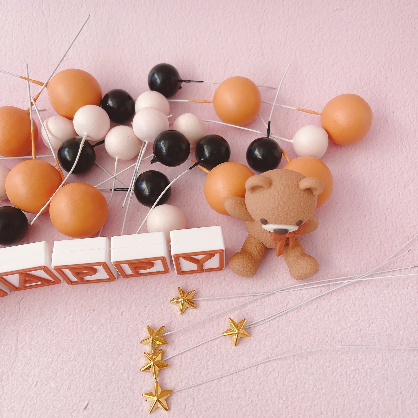 Neutral Teddy Bears Cake Topper Decorations Set - 42 Pieces