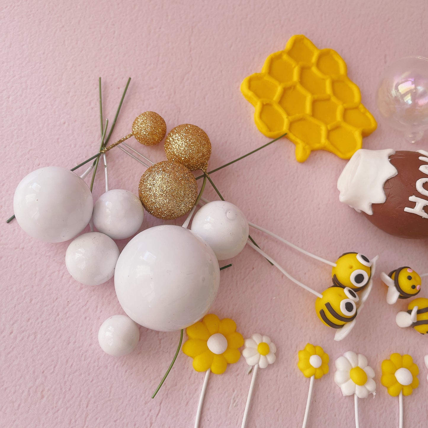 Honey Bee Cake Topper Decoration Set - 25 Pieces