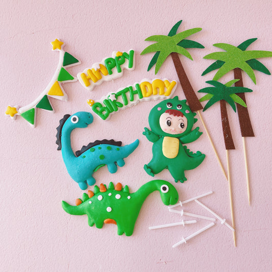 Dino Dinosaur Cake Topper Decorations Set - 8 Pieces