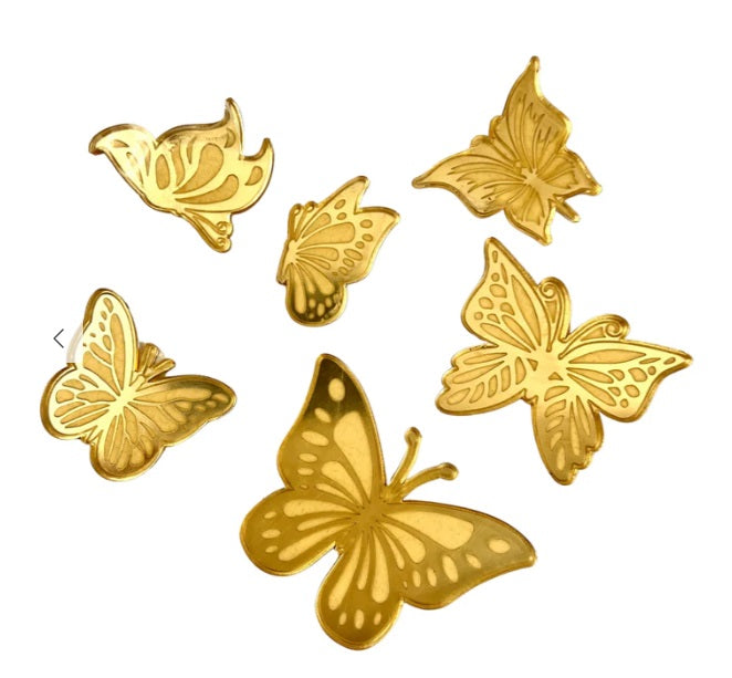 Acrylic Cupcake Topper Charms - Gold Butterflies 6pc