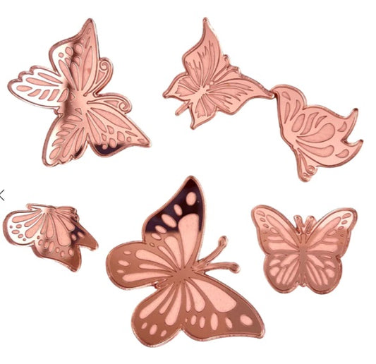 Acrylic Cupcake Topper Charms - Rose Gold Butterflies 6pc