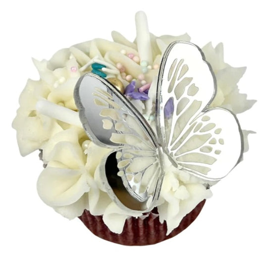Acrylic Cupcake Topper Charms - SIlver Butterfly Separated Wings 6pc