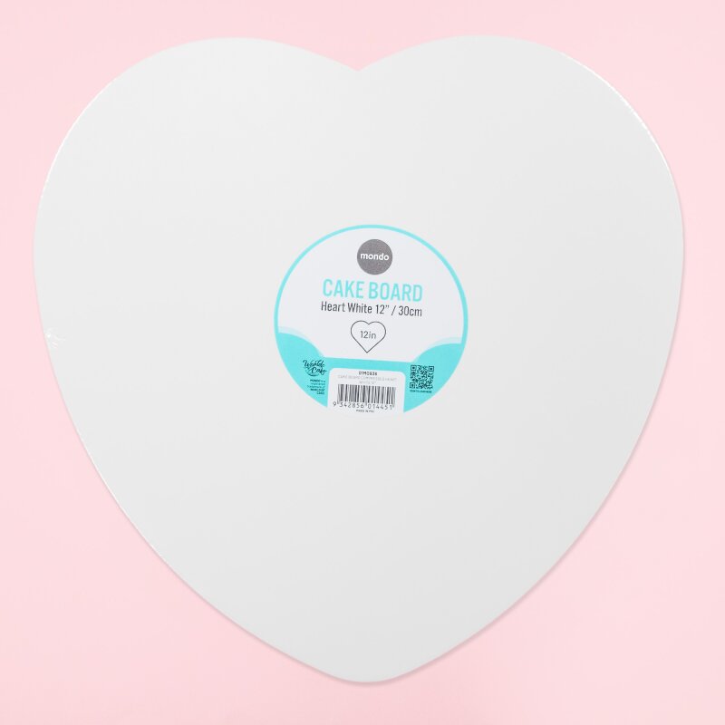 Masonite/MDF Heart Shaped Cake Presentation Boards - White  - 12" 30cm