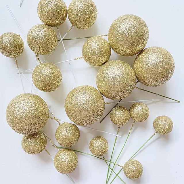 Gold Glitter Balls - Set of 15