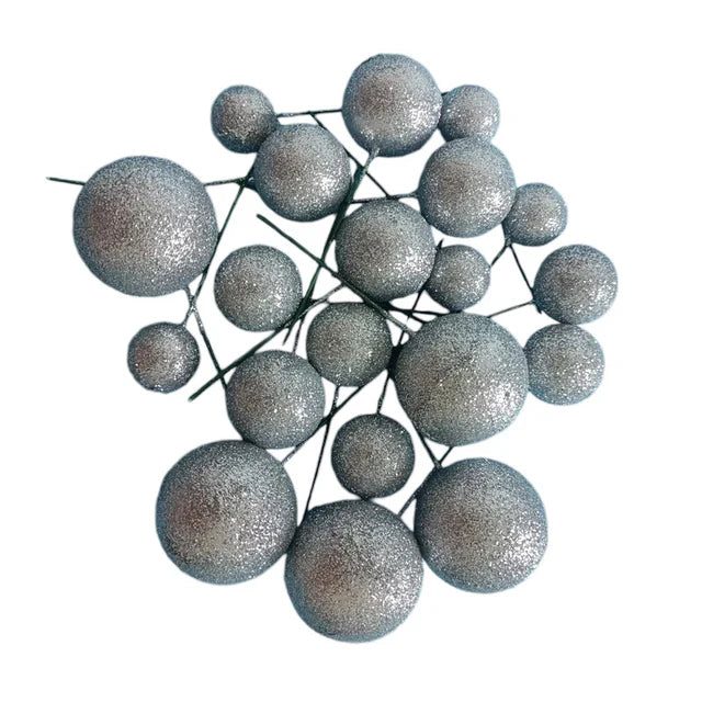 Silver Glitter Balls - Set of 15