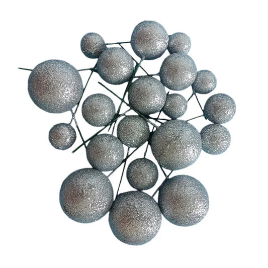 Silver Glitter Balls - Set of 15