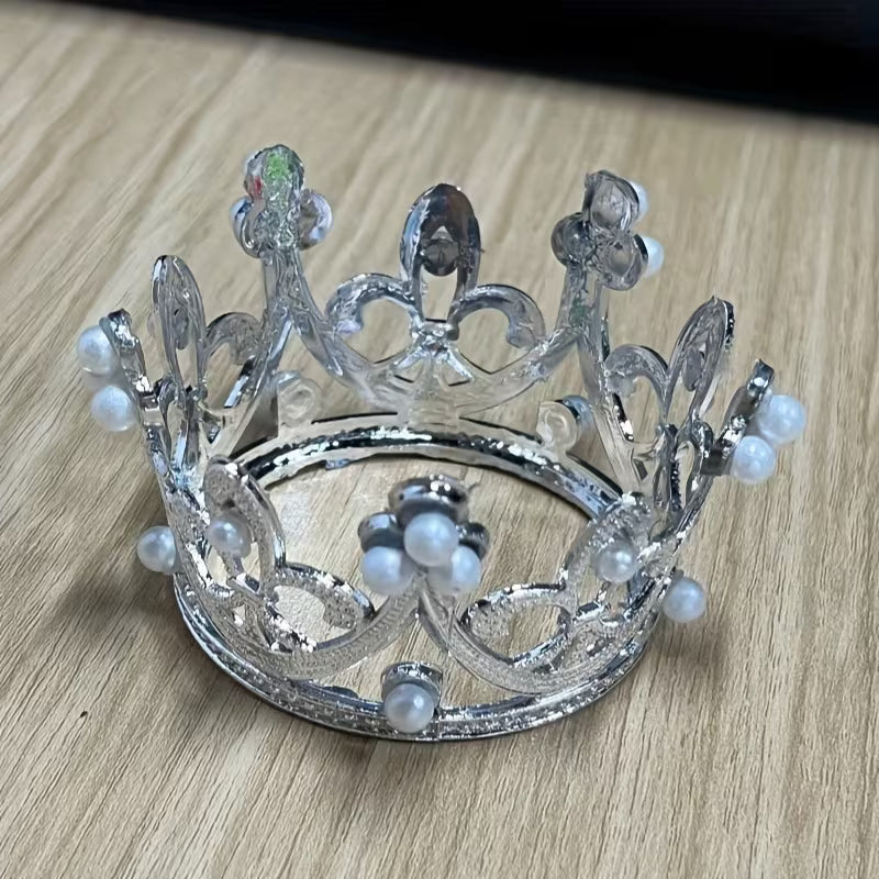 Mini Princess Pearl Crown Topper 5.5cm width Silver or Gold