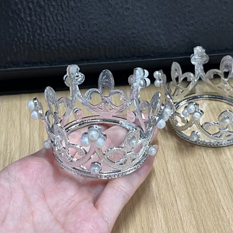 Mini Princess Pearl Crown Topper 5.5cm width Silver or Gold