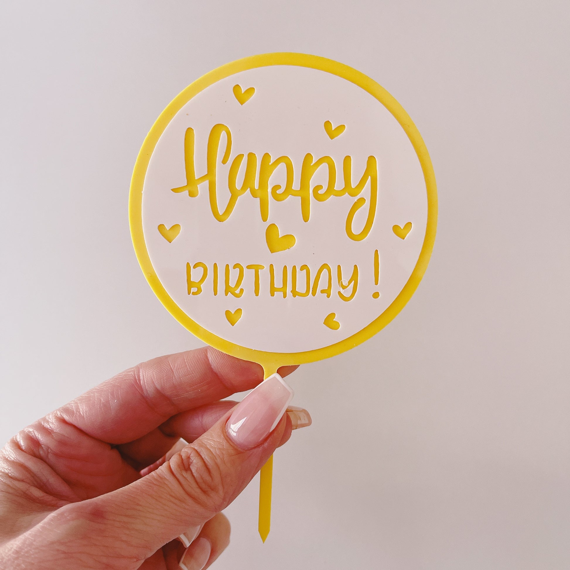 Acrylic Yellow and White Happy Birthday Topper Double Layer – Moreish Cakes
