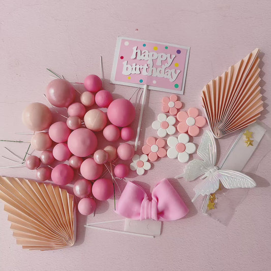 Pretty In Pink Cake Topper Decorations Set - 40 Pieces