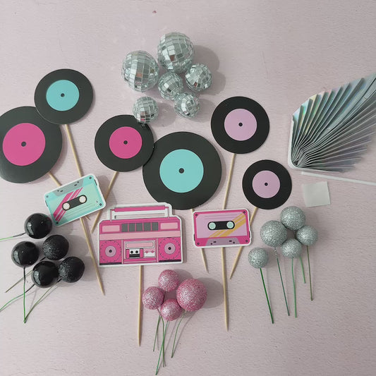 80’s Disco Party Cake Topper Decorations Set - 30 Pieces