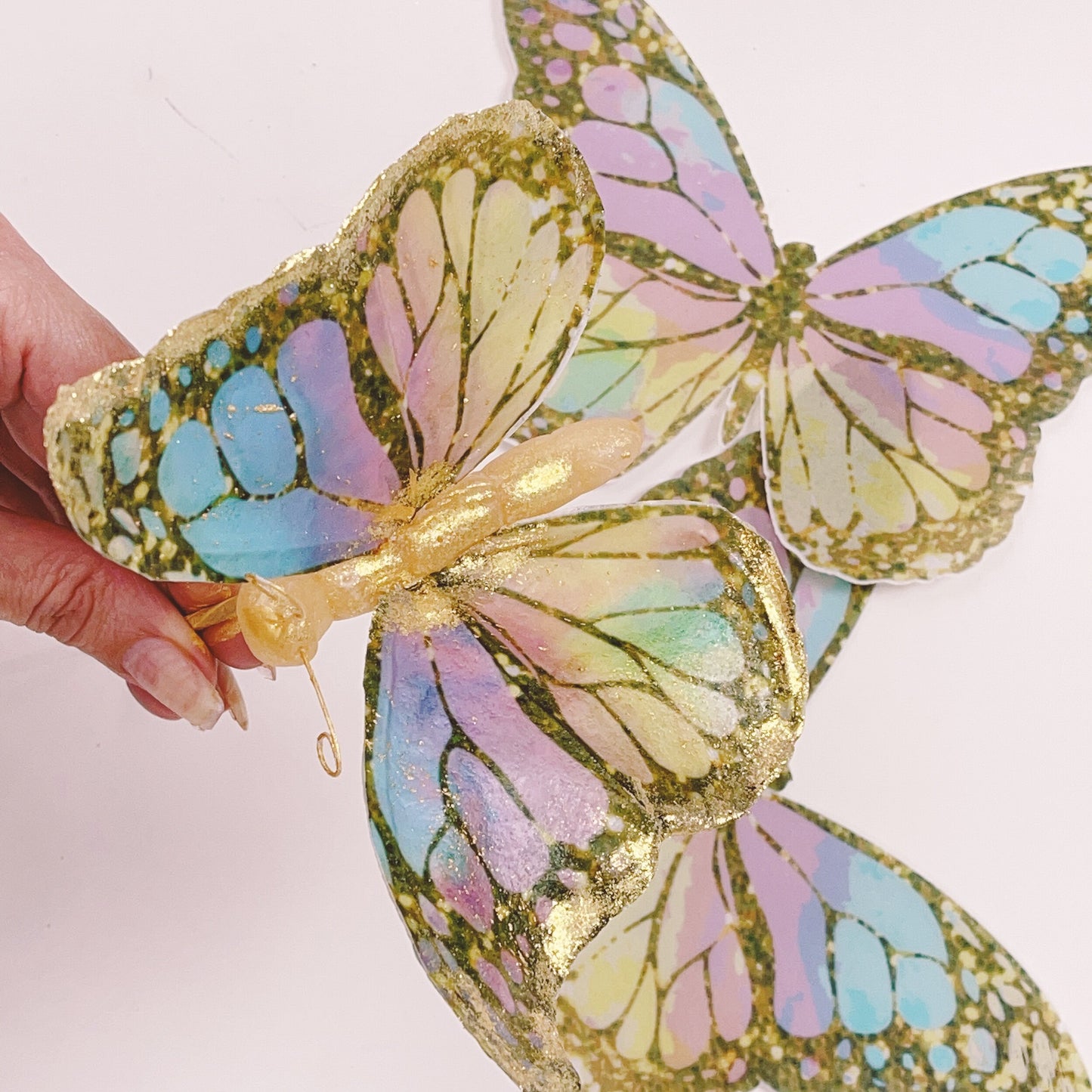 Giant Wafer Paper Butterflies in Pastels and Gold - Set of 2