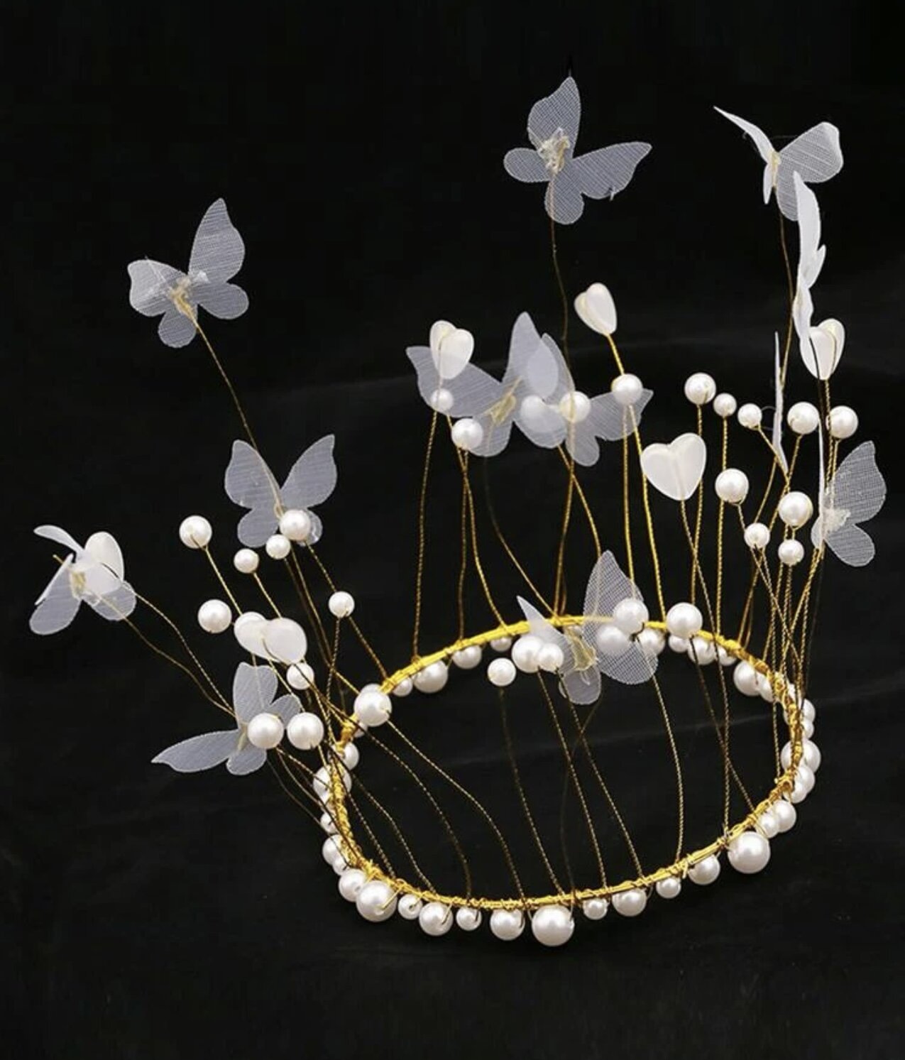 Butterflies and Pearl Gold Crown Cake Topper