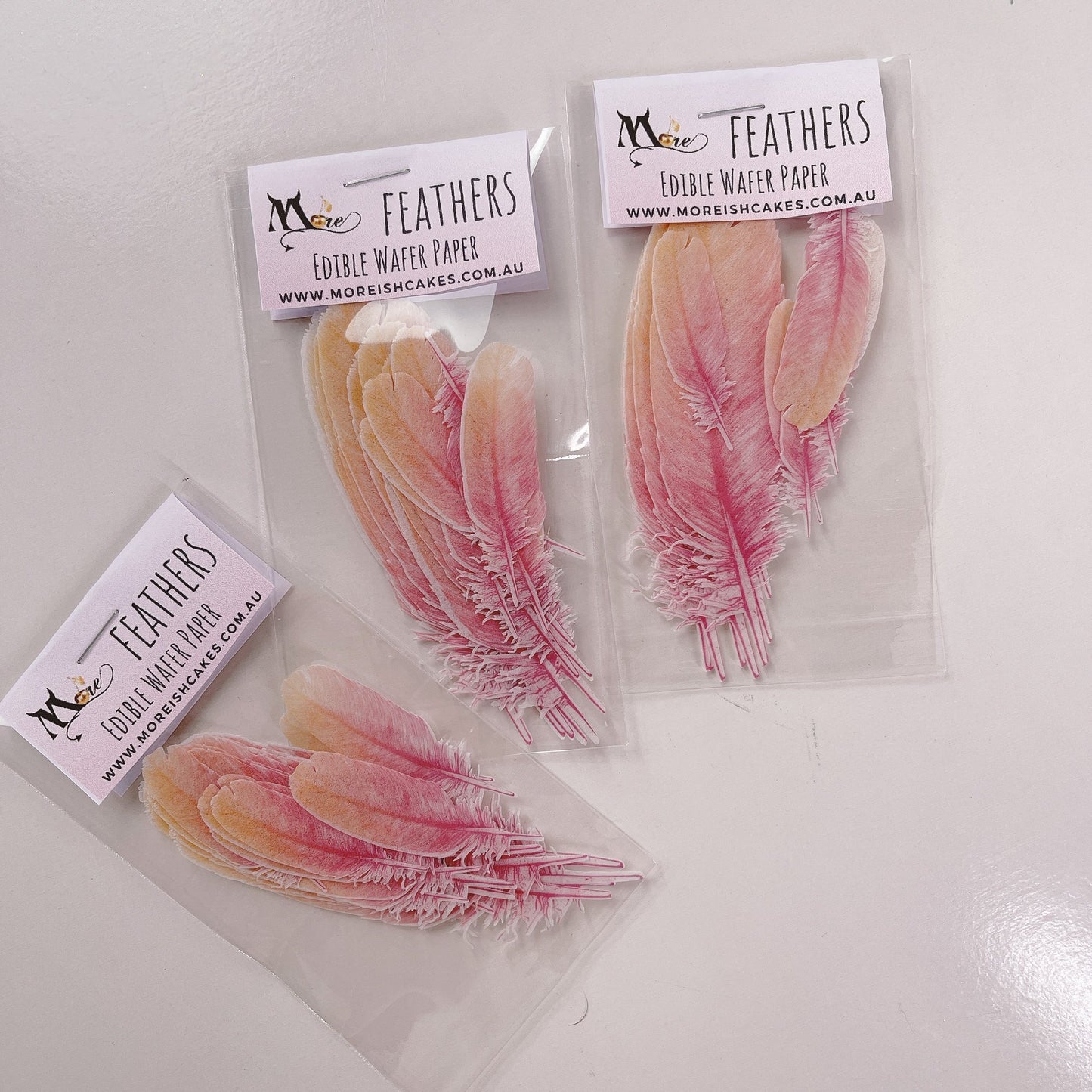 More Wafer Feathers - Pink and Apricot - Pack of 15 - Various Sizes/Styles