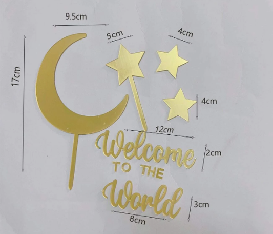 Welcome To The World Gold Acrylic Cake Topper Set